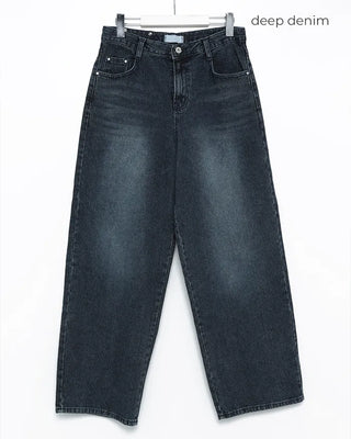 Natural Wash Rib Wide Denim Pants