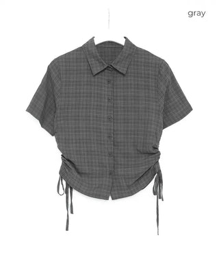 Shirring String Check Short-Sleeve Shirt