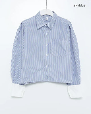 Striped two-tone cropped shirt