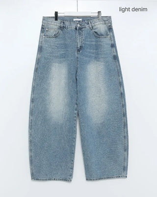 Washed balloon denim pants