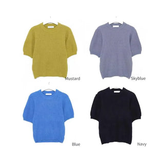 Puff-sleeve round knit