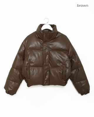 (Unisex) Cropped Eco-Leather Padded Jumper