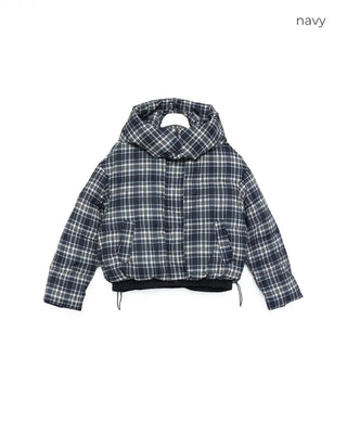 Tartan check hooded short down jacket