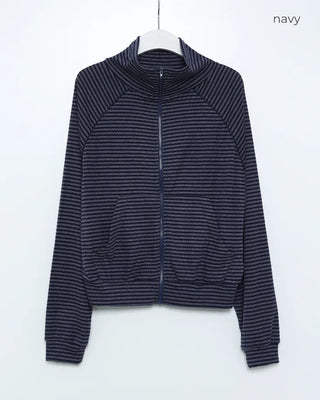 Striped high-neck zip-up