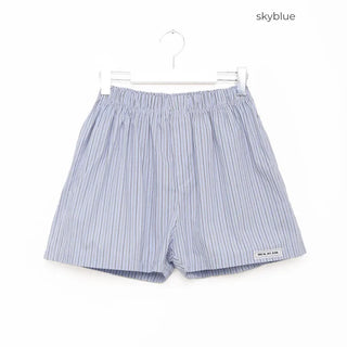 Cotton striped elastic waist shorts