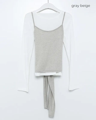 Waist tie camisole layered long-sleeve T-shirt