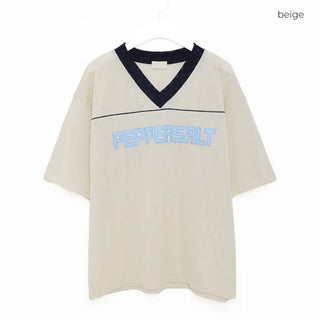 Lettering V-neck Mesh T-shirt
