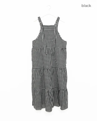Checked belt long dress