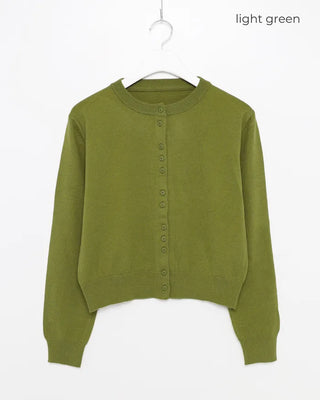 Anti-pilling color crew neck cardigan