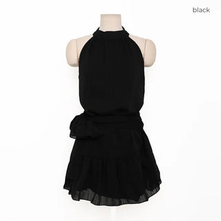 Halter neck frill mini dress