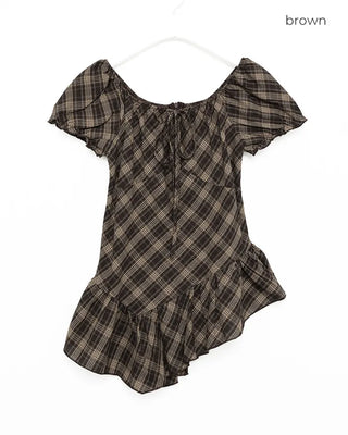 Checkered ribbon asymmetrical dress