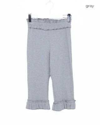 Frilled hem ribbed capri leggings pants