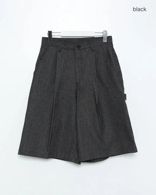 (Unisex) Striped Black Denim Loop Bermuda Pants