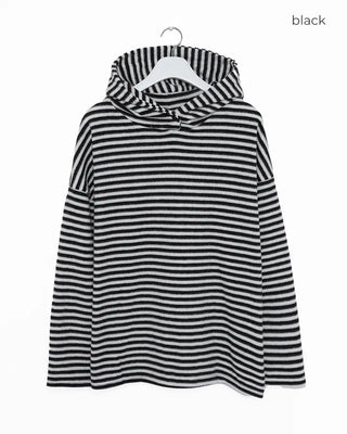(Unisex) Striped Knit Hooded T-shirt