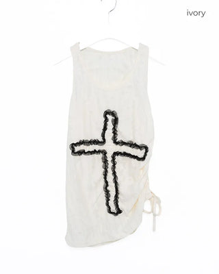 Tulle fabric distressed tank top