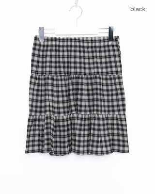 Tartan check tiered midi skirt