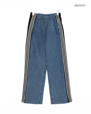 Triple side-stripe cutoff denim pants