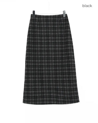 H-line check long skirt