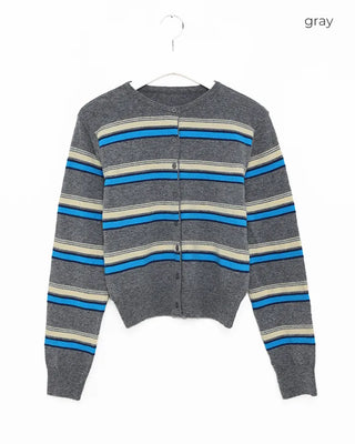 Multi-stripe round neck cardigan