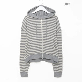 Striped semi-cropped double-zip waffle hoodie