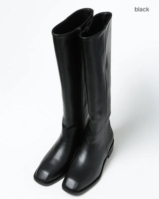 Side-seam almond-toe long boots