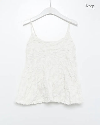 Voluminous floral lace sleeveless blouse