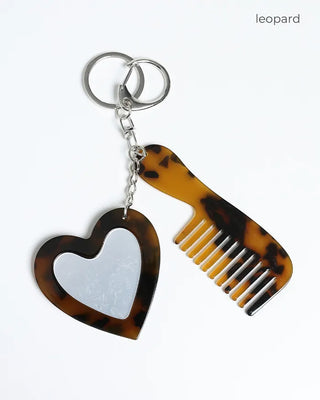 Heart Mirror & Comb Set Keyring