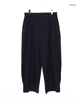 Double-pleated striped slacks