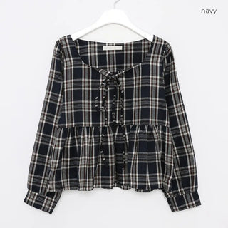 2-way check peplum blouse