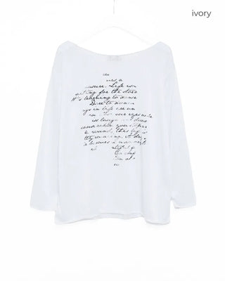 Off-shoulder lettering knit