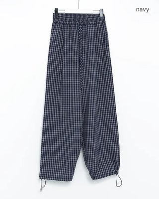 Elastic waistband checkered wide-leg pants