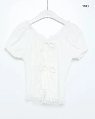 Lace Ribbon Half Blouse