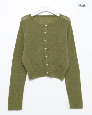 Metal tag point clear button cardigan