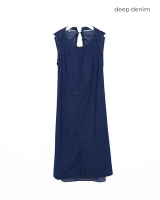 Back-slit denim long dress