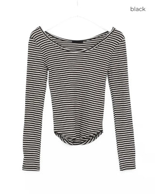 U-neck striped long-sleeved T-shirt