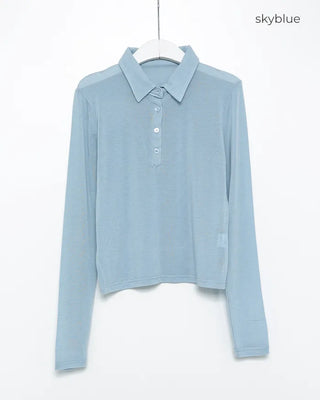 Polo neck semi-cropped long T-shirt