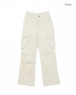 Ivory pleated cargo flare pants