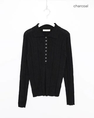 Button-up polo collar knit sweater