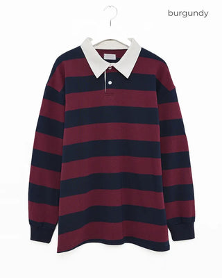 (Unisex) Wide Border Polo Neck Long T-Shirt