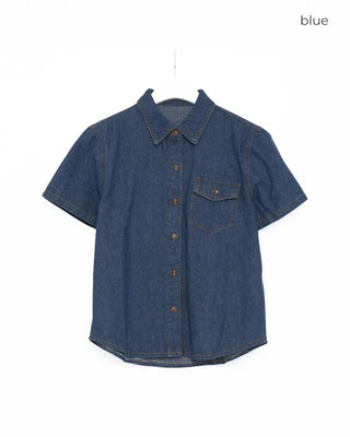 Denim short-sleeved shirt