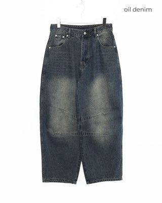 (Unisex) Slash Seam Point Balloon Denim Pants