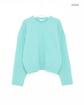 Drop-shoulder wool-blend knit sweater
