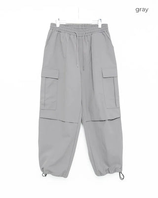 Fleece-lined parachute string cargo pants
