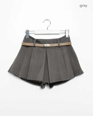 Belted pleated mini skirt