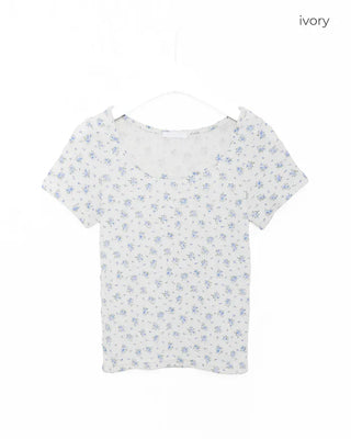 Flower Rib Short-Sleeve T-Shirt
