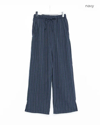 Striped linen elastic waist pants