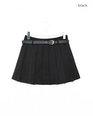Belted pleated mini skirt