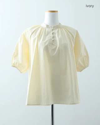 (ORIGINAL) Henley Neck Ribbon Balloon Blouse