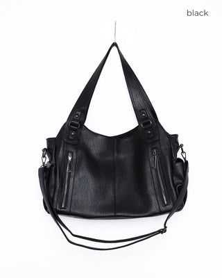 Front zip leather shoulder bag