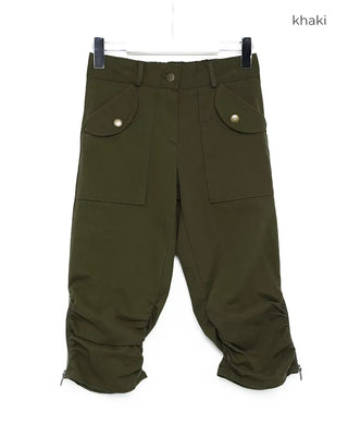Waist bag elastic gathered side zip capri pants